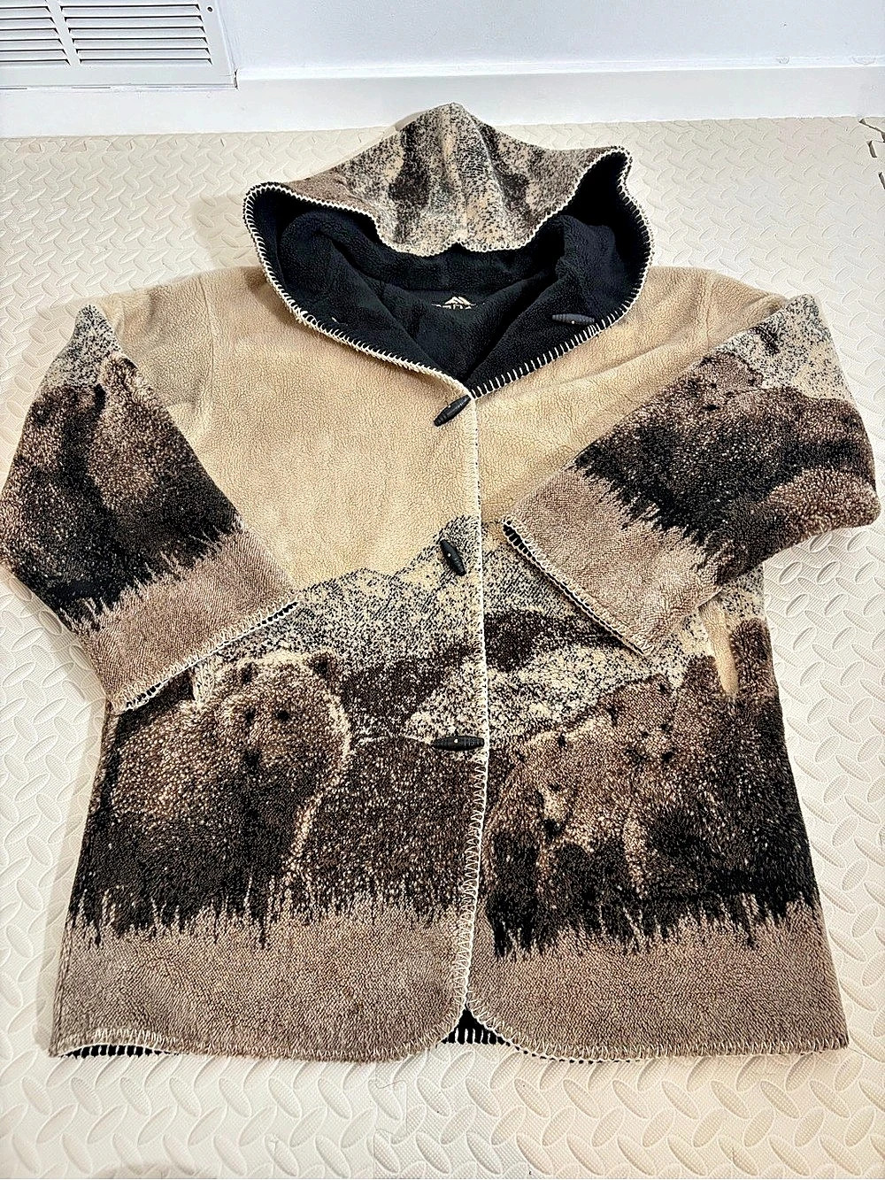 Vintage 90’s Denali Hooded Bear Print Jacket in Brown & Black